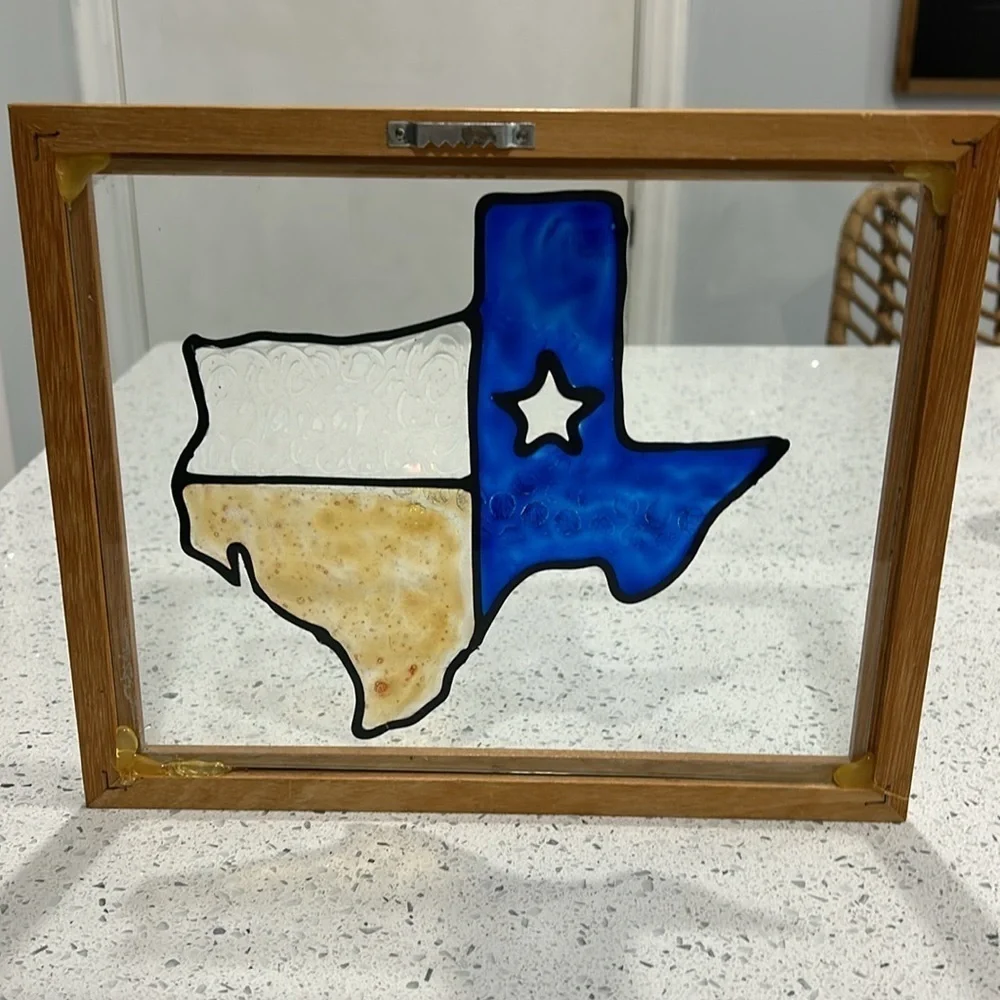 Handmade Framed Stained Glass Texas State Artwork